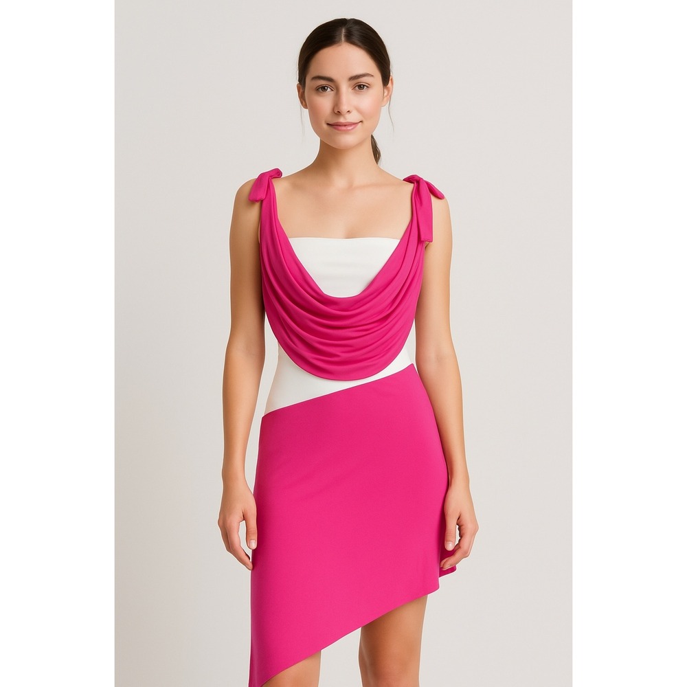 Yyigal‎ Asymmetrical Cowl Neck Dress Women's 4 Pink White Y2K 2000s Party Rave